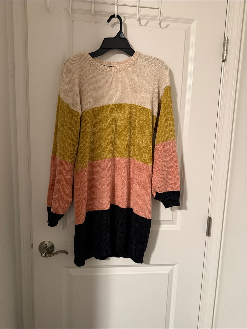 Colorblock Long Sweater Dress - Pink, Mustard & Black